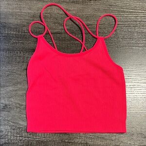 No Boundaries Bright Pink Ribbed Double-Strap Tank Top